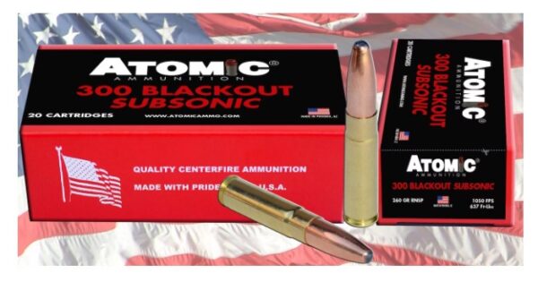Atomic Ammunition 300 AAC Blackout Subsonic 260 Grain Expanding Round Nose Soft Point 520 Rounds