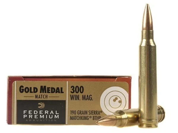 Federal Premium Gold Medal Ammunition 300 Winchester Magnum 190 Grain Sierra MatchKing Hollow Point Boat Tail 220 Rounds
