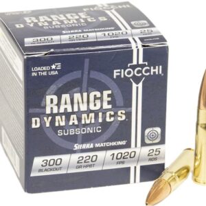 Fiocchi Range Dynamics Ammunition 300 AAC Blackout Subsonic 220 Grain Sierra MatchKing Hollow Point Boat Tail 525 Rounds
