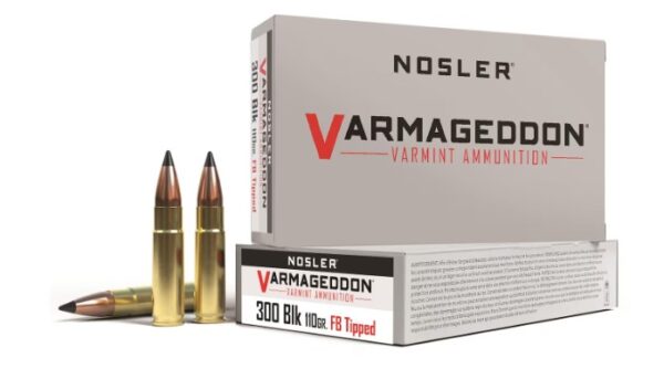 Nosler Varmageddon Ammunition 300 AAC Blackout 110 Grain Polymer Tip Flat Base 520 Rounds