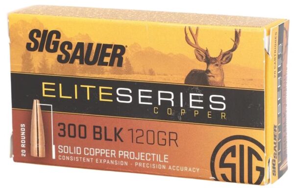 Sig Sauer Elite Performance Hunting HT Ammunition 300 AAC Blackout 120 Grain Solid Copper Lead-Free Expanding 520 Rounds