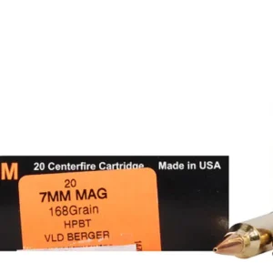 HSM Trophy Gold Ammunition 7mm Remington Magnum 168 Grain Berger Hunting VLD Hollow Point Boat Tail