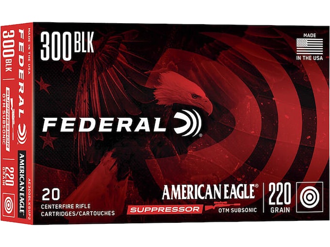 Federal American Eagle Subsonic 300 AAC Blackout Ammo 220 Grain Jacketed Hollow Point
